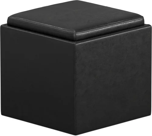 Miniatura 20 de SIMPLIHOME Rockwood - Otomana de almacenamiento en cubo con bandeja, otomana tapizada de cuero vegano de 17 pulgadas de ancho en marrón envejecido