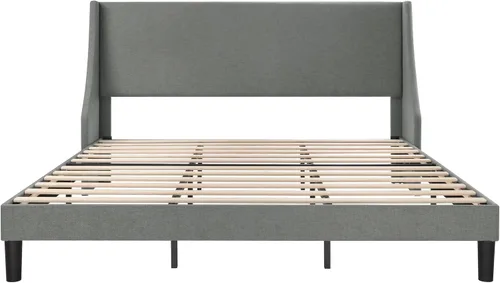 Miniatura 7 de Allewie Marco de Cama de Plataforma Tamaño King con Cabecera Tapizada, Respaldo Wingback Moderno de Lujo, Soporte de Listones de Madera, Base