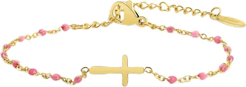 Miniatura 11 de Pulsera de Cuentas con Cruz Chapada en Oro de 14K para Mujeres, Pulsera de Acero Inoxidable Ajustable con Cruz de Fe Religiosa, Pulsera de Cadena