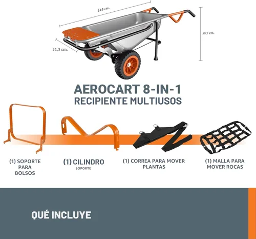Miniatura 6 de Worx WG050 Aerocart 8 en 1 Carro de Jardín/Carretilla de Jardín de Alta Resistencia/Dolly