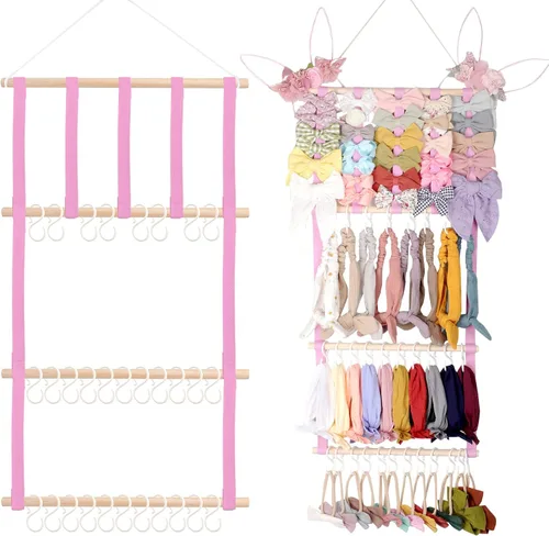 Miniatura 12 de POVETIRE Organizador de lazos para el pelo con soporte para diadema para niñas, organizador de almacenamiento para diademas y accesorios para bebé