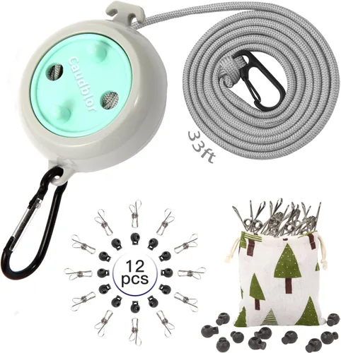 Miniatura 13 de Caudblor - Cuerda de ropa portátil de viaje, ajustable de 33 pies, cuerda de secado de lavandería para viajes de hotel, crucero, exterior