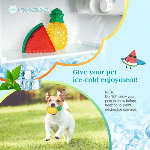 Miniatura 3 de Pawaboo Juguetes masticables refrescantes para mascotas, juguete de dentición congelable para cachorros, forma de sandía y piña, juguetes Colorido