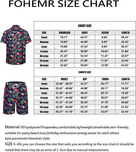 Miniatura 7 de fohemr Mens Hawaiian Shirt and Short Beach Set Match Tropical PineappleFlamingo Pattern Outfits Short Sleeve Short 2 PC