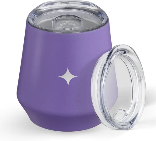 Miniatura 5 de JoyJolt Vaso de vino con triple aislamiento con tapa de 12 onzas, tapa deslizante y con pajita. Vaso de vino de acero inoxidable de doble pared al