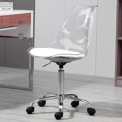 Miniatura 13 de HOMEFUN Silla de escritorio transparente, de acrílico, giratoria, sin brazos, altura ajustable, de plástico moldeado fantasma, sillas de oficina