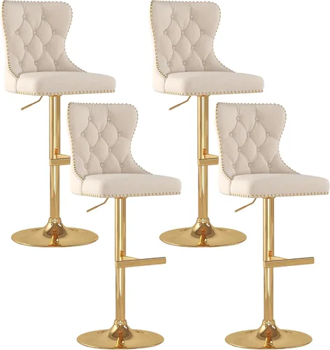 Miniatura 18 de Juego de 2 taburetes de bar, taburetes giratorios de terciopelo con respaldo copetudo, asiento ajustable con ribete de cabezas de clavos, sillas