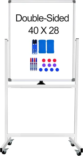Miniatura 13 de Pizarra Blanca de Borrado en Seco con Soporte 36" X 24", Pizarra Blanca Móvil con Soportes, Pizarra Blanca Magnética Rodante de Doble Cara y Altura
