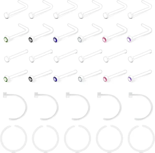 Miniatura 8 de JFORYOU Anillo de nariz acrílico transparente de 0.71 a 0.78 onzas (0.63-0.71 oz), joyería para el cuerpo para hombres y mujeres
