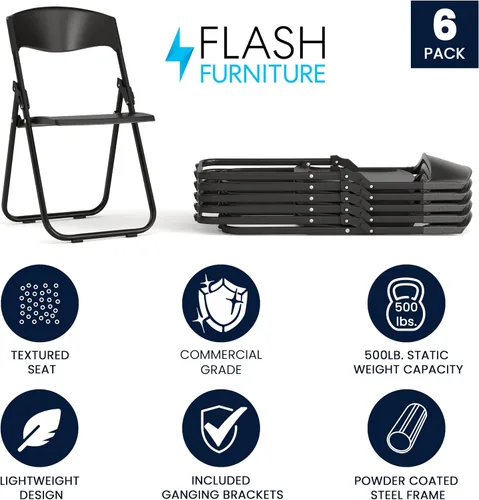 Miniatura 4 de Flash Furniture HERCULES Series - Silla plegable de plástico negro resistente de 500 libras con soportes integrados