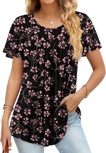 Anymiss Camisetas tipo túnica de primavera 2025 para mujer, estilo casual, elegante, manga corta, ajuste holgado, M-3X