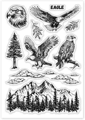 Miniatura 8 de GLOBLELAND Sellos transparentes de paisaje de águila, montaña, bosque, paisaje, sellos de silicona, nubes naturales, sellos transparentes