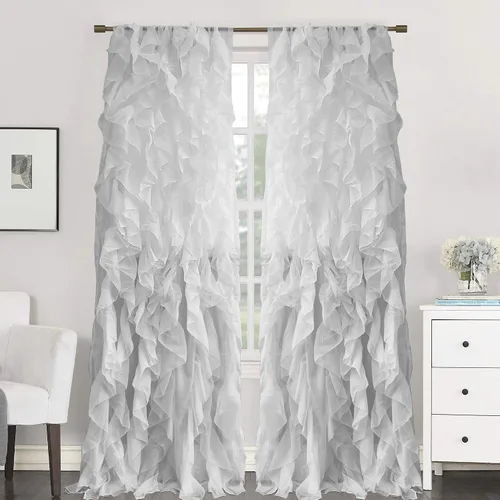 Miniatura 20 de Sweet Home Collection Paquete de 2 Paneles de Ventana Cortinas de Gasa Transparente con Volantes Verticales en Cascada Gris