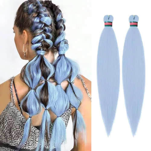 Miniatura 39 de Extensiones de cabello para trenzar verde+verde claro, preestiradas, 2 paquetes, con cabello plumoso pre-trenzado, extensiones de cabello