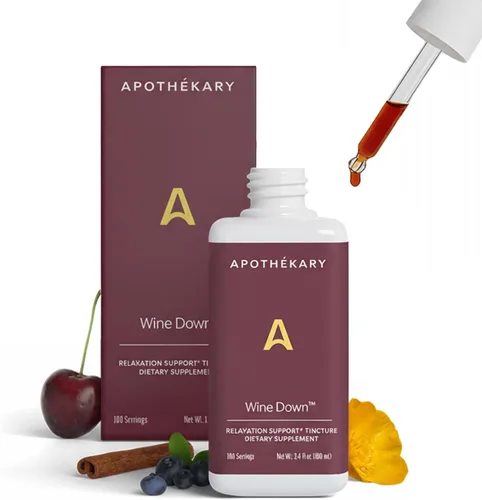 Miniatura 9 de Apothékary Wine Down, apoyo natural para dormir y relajarse, gotas líquidas herbales inspiradas en vino tinto sin alcohol, contiene verbena azul