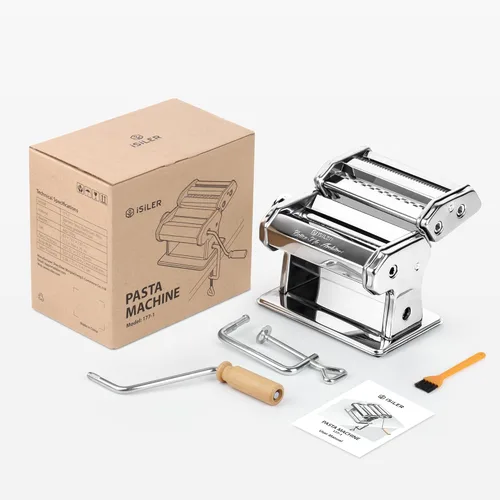 Miniatura 9 de ISILER Máquina para hacer pasta, 9 ajustes de grosor ajustables, máquina de pasta 2 en 1 con rodillos y cortador, fabricante de fideos para piel
