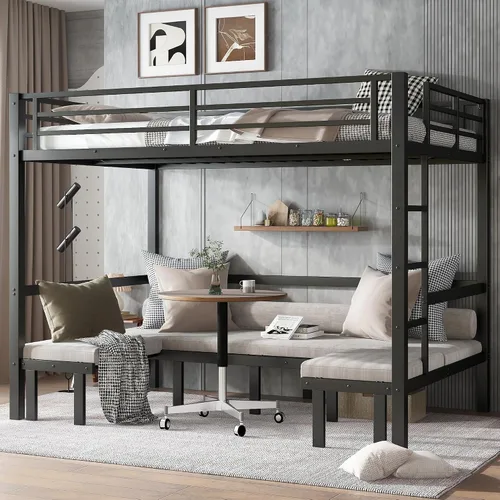 Miniatura 27 de Litera de metal resistente de tamaño individual sobre matrimonial, con escalera integrada y barandilla de seguridad para niños, adolescentes