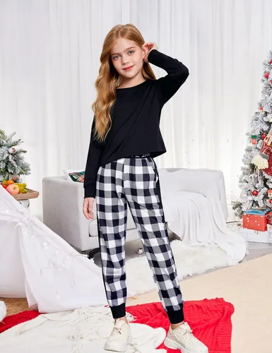 Miniatura 5 de Arshiner Conjunto de 2 piezas para niñas, camiseta corta de manga larga y pantalones de descanso con bolsillos