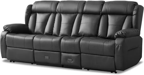 Miniatura 21 de Sofá biplaza reclinable manual de 110 pulgadas, sillón reclinable de 4 asientos con consola, mesa plegable y salidas integradas, sofá reclinable