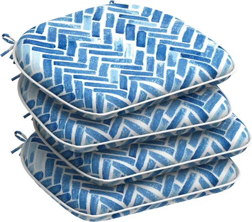 Miniatura 13 de DYTXIII Juego de 2 cojines para sillas de exterior con lazos, almohadillas repelentes al agua para sillas de patio de 17 x 16 pulgadas para muebles
