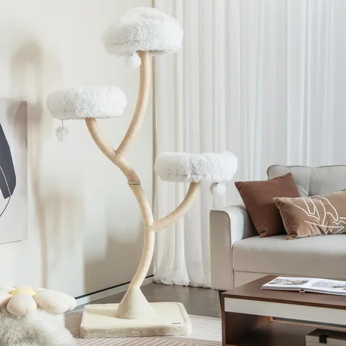 Tangkula Árbol alto para gatos, torre grande de varios niveles para gatos de 70 pulgadas con 3 perchas cálidas, 3 bolas de tintineo, postes Blanco