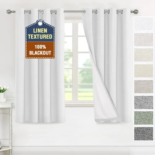 Miniatura 29 de H.VERSAILTEX - Cortinas 100% opacas con aislamiento térmico, texturizadas, de lino, con bloqueo de calor y luz completa, p/sala de estar y Roble