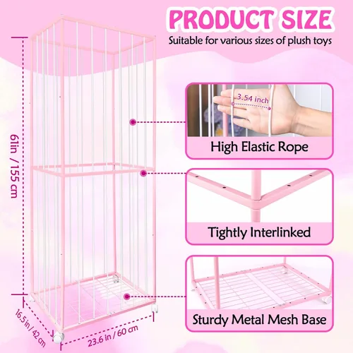 Miniatura 2 de Almacenamiento de animales de peluche, tubo de metal extra grande organizador de almacenamiento de juguetes con ruedas de freno, soporte
