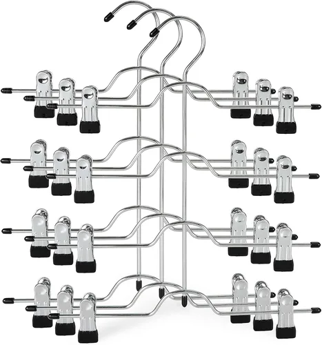 Miniatura 8 de TOPIA HANGER Perchas de falda de 4 niveles para mujer, ahorran espacio con clips ajustables, ahorran un 80% más de espacio, colgador de clip
