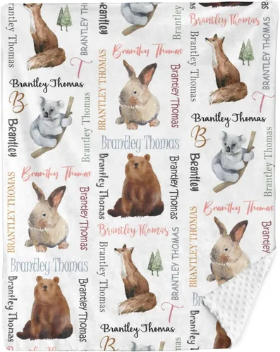 Miniatura 13 de Manta personalizada de Woodland para bebé, manta personalizada de doble capa de felpa de Minky con respaldo punteado, mantas para bebé recién