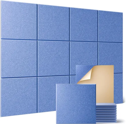 Miniatura 65 de Sonicism Paquete de 12 paneles acústicos forrados en X con autoadhesivo, paneles de espuma a prueba de sonido de 12 x 12 x 0.4 pulgadas, paneles