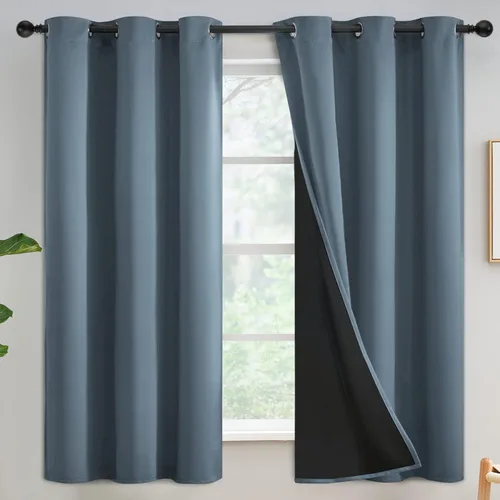 Miniatura 329 de Yakamok Cortinas negras, cortinas de ventana con aislamiento térmico y eficiencia energética para dormitorio, cortinas opacas completas y cortinas