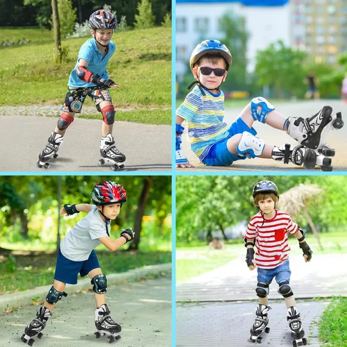 Miniatura 5 de Patines ajustables para niños pequeños y adultos, ruedas iluminadas, 4 tamaños Negro&blanco