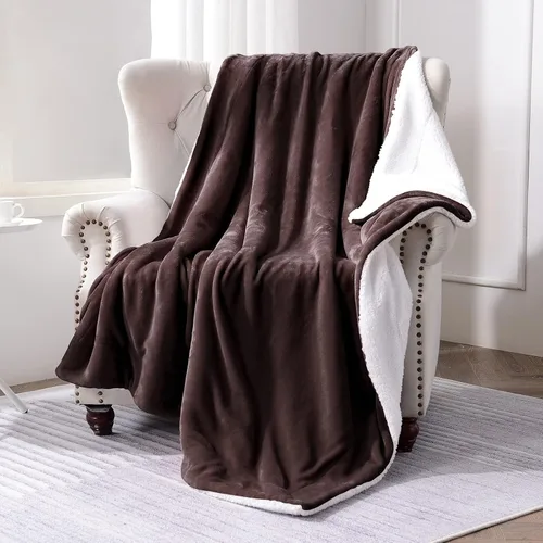 Miniatura 2 de SOCHOW Manta de forro polar sherpa, reversible, súper suave, lujosa, manta de felpa tamaño throw, color marrón, 50 x 60 pulgadas