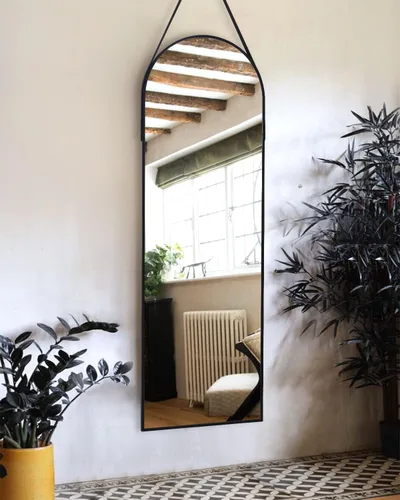 OGCAU Espejo arqueado de longitud completa de 16 x 48 pulgadas para pared, espejo colgante con parte superior arqueada de cuerpo completo o montado