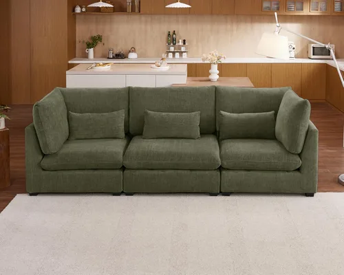 Miniatura 74 de Sofá Modular de Gran Tamaño, Sofá Seccional de Chenilla Nube Extra Profundo con Chaise Otomana, Sofá Esponjoso de Chenilla de 4 Plazas para Sala