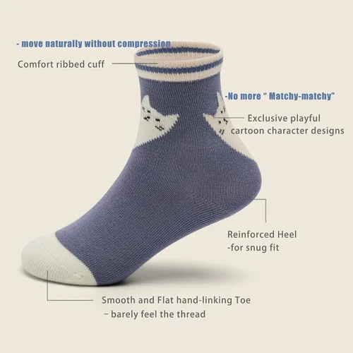 Miniatura 13 de Aisyee Calcetines de algodón para niños, calcetines sin costuras para niños, calcetines coloridos de cuarto de punto, paquete de 6