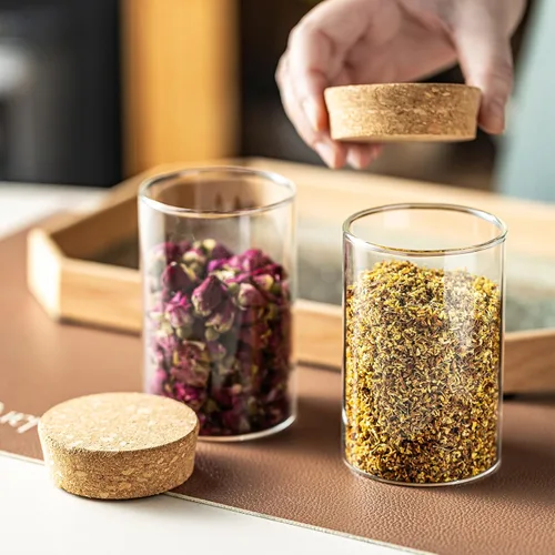 Miniatura 7 de Recipiente de almacenamiento de vidrio de 10 onzas – Tarros de vidrio herméticos con tapa de corcho, tarros de especias, tarro de caramelo, tarros