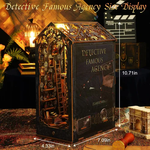 Miniatura 6 de Sutinban Kit de rincón de libros, rompecabezas de madera 3D, decoración de estantería con luz LED, gran regalo para adolescentes y adultos, kit