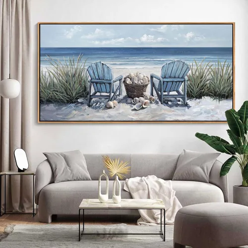 Miniatura 22 de HGUAOA Coastal Wall Art - Large Landscape Wall Pictures for Living Room, Bedroom Pictures, Ocean Beach Artwork, Blue Above Bed Decor, Coastal