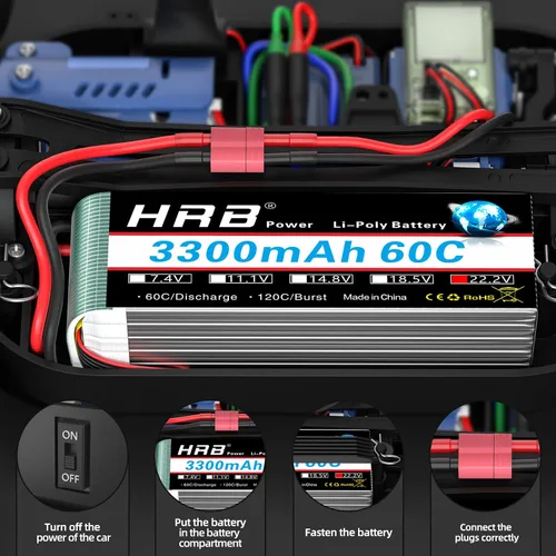 Miniatura 6 de HRB 1 paquete 6S Lipo Batería 3300mAh 22.2V 60C RC Lipo Batería Compatible con RC Car Avión Helicóptero Quadcopter Camión Barco