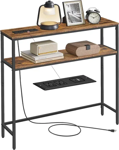 Miniatura 9 de VASAGLE Mesa consola, mesa de sofá estrecha de 2 niveles con 2 estantes, 7.9 x 31.5 x 31.5 pulgadas, para sala de estar, pasillo, entrada, gris