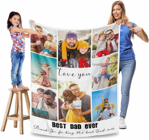 Miniatura 24 de Manta personalizada para el Día del Padre, regalos para papá, mantas personalizadas con fotos, mantas personalizadas de collage de fotos, manta suave