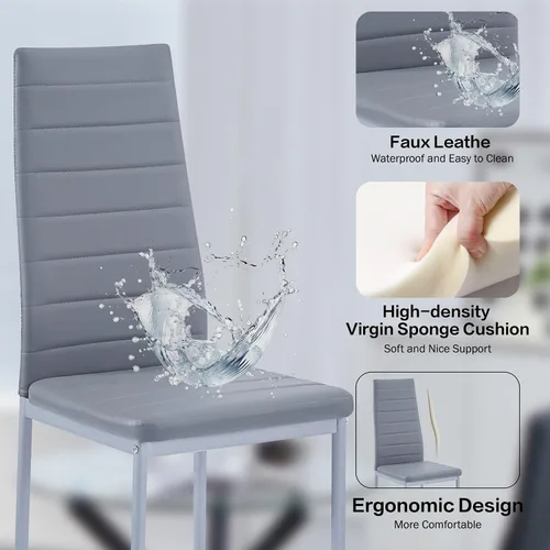 Miniatura 6 de Juego de sillas de comedor para cocina, sillas modernas de metal con asiento acolchado de piel sintética, respaldo alto y sillas de patas cromadas