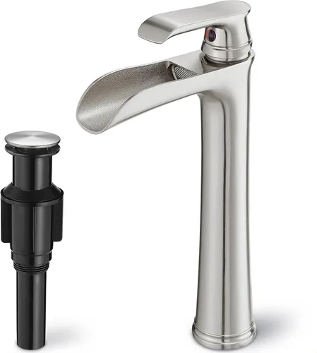Miniatura 8 de Grifo de Lavabo de Baño Cascada, Grifo de Baño Alto de Latón Negro de Una Sola Manija para Lavabo, Grifos de Baño de Un Orificio Mezclador Grifo