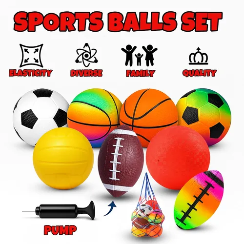 Miniatura 5 de Paquete de 8 pelotas para niños pequeños, pelotas de fútbol de 5 pulgadas, fútbol, baloncesto, pelotas de playa, kickball para juegos al aire libre