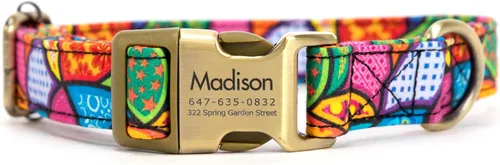 Miniatura 20 de Collar de perro personalizado con nombre y número de teléfono grabado, collar ajustable personalizado para cachorros, collar de algodón orgánico