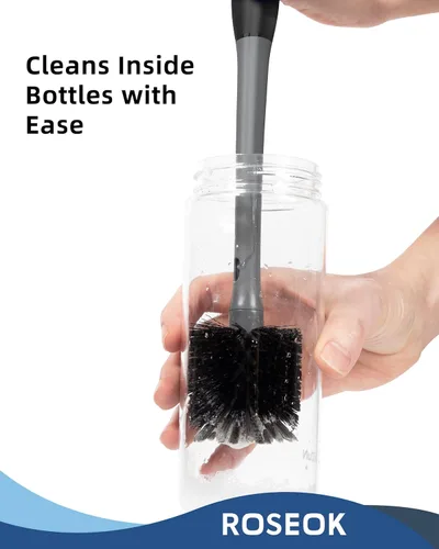 Miniatura 3 de ROSEOK 2 in 1 Long Handle Bottle Brush with Straw Brush for Cleaning Glass, Sports Bottle, Coffee Mug, Black, 1 Pack