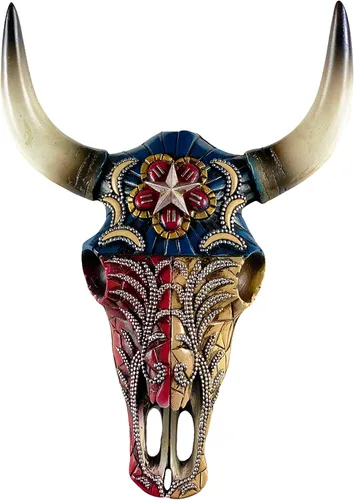 Miniatura 10 de Urbalabs - Escultura de pared de cuernos de calavera de cuerno largo de Texas, animales de taxidermia sintética, decoración de pared occidental