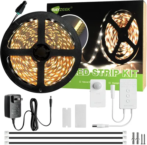 Miniatura 8 de RAYZEEK Kit de tiras de luces LED inalámbricas activadas por movimiento, regulables de 19.7 pies y adaptador con certificación UL, interruptor