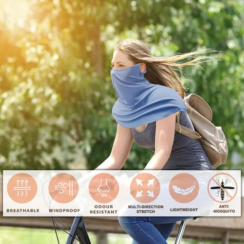 Miniatura 3 de Obacle Máscara facial con polaina para el cuello con cintas elásticas para las orejas para hombres y mujeres para protección solar